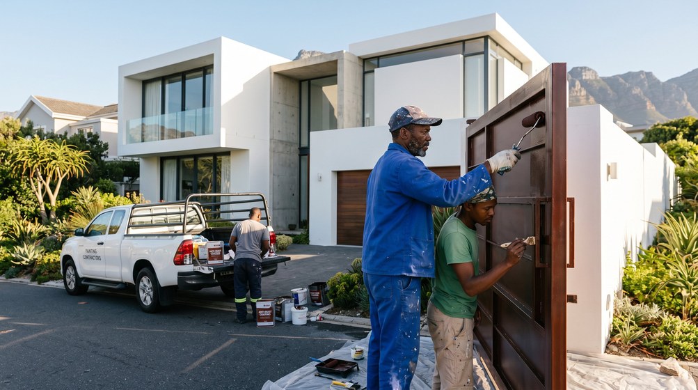 Professional anti-rust coating team applying rust protection to a metal gate in Mossel Bay