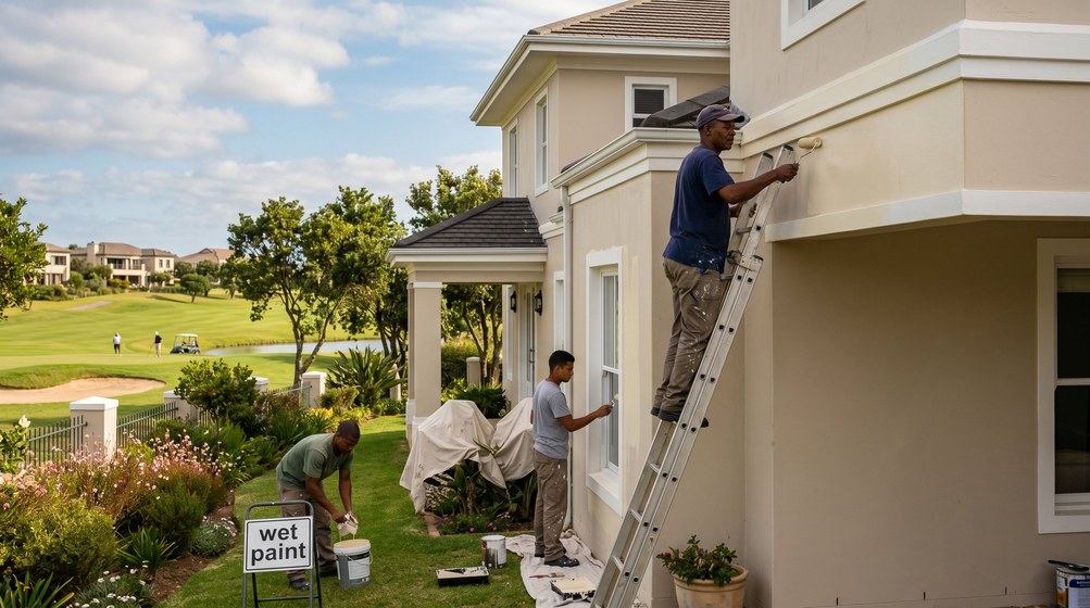 Professional estate painters painting a luxury golf estate home in Mossel Bay